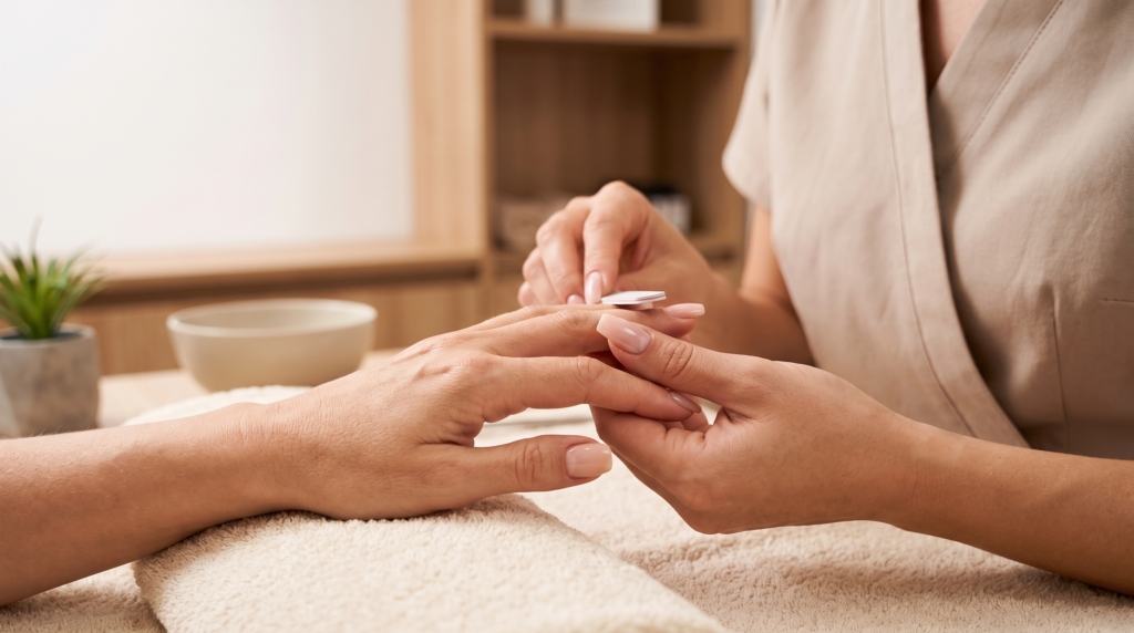 Person choosing between gel and acrylic nails