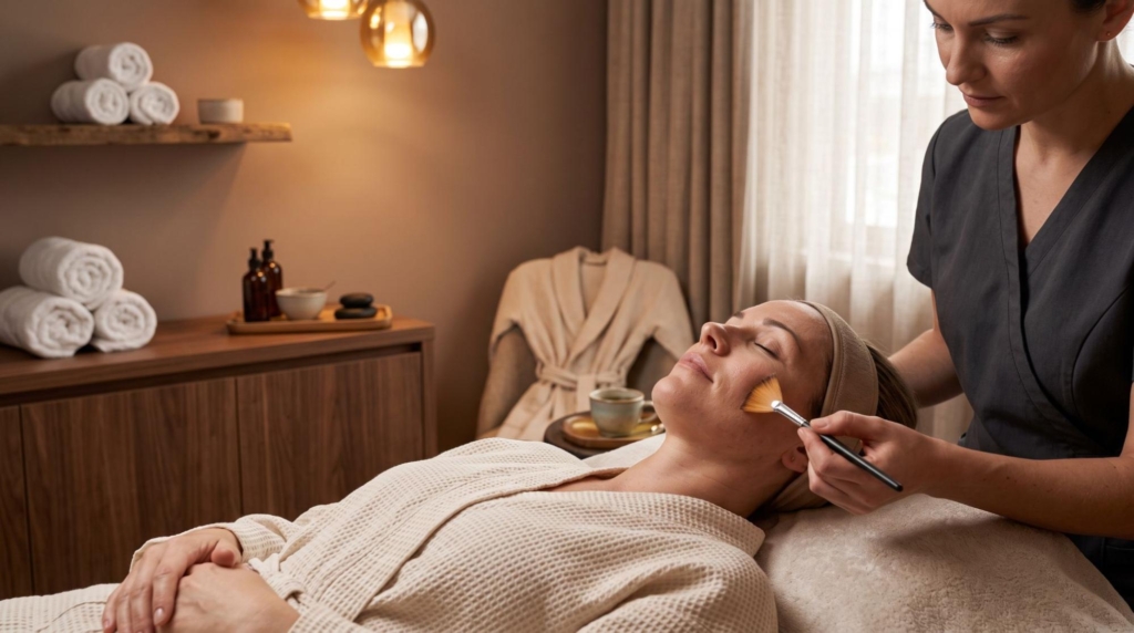 Esthetician performing a relaxing facial treatment